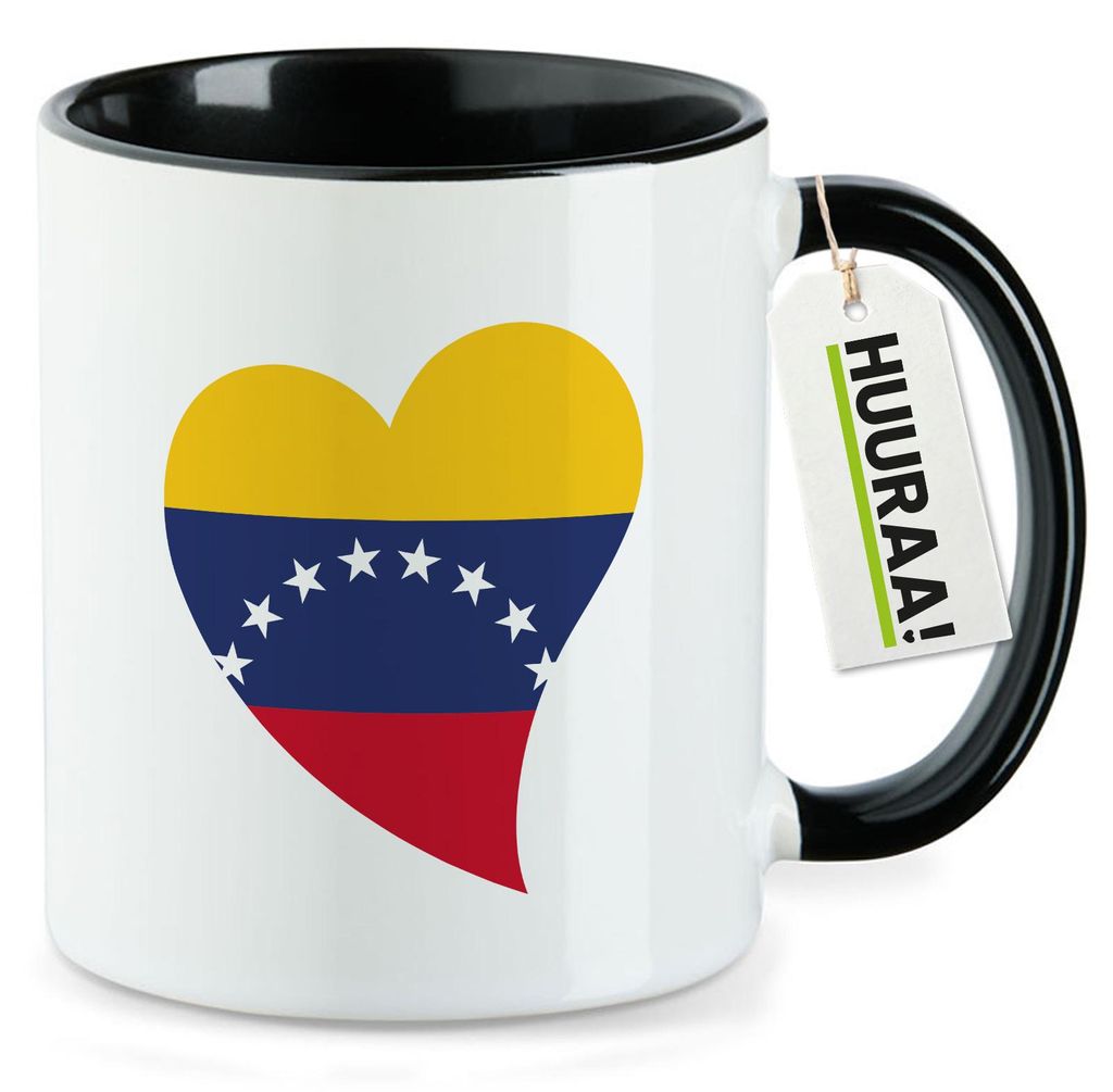 Huuraa Kaffeetasse Venezuela Flagge Herz 330ml Schwarz Keramik Kaffeebecher Geschenkidee