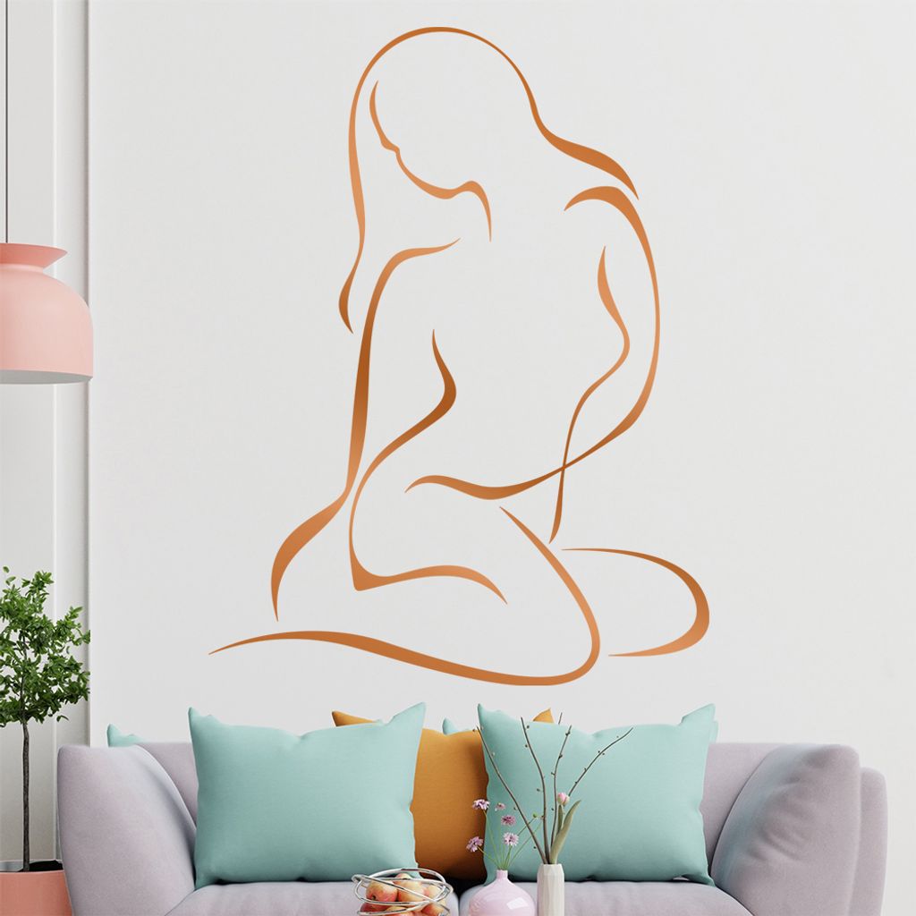 Frau sitzend, Linien Wandtattoo in 6 Größen - Wandaufkleber Wall Sticker - Dekoration, Küche, Wohnzimmer, Schlafzimmer, Badezimmer