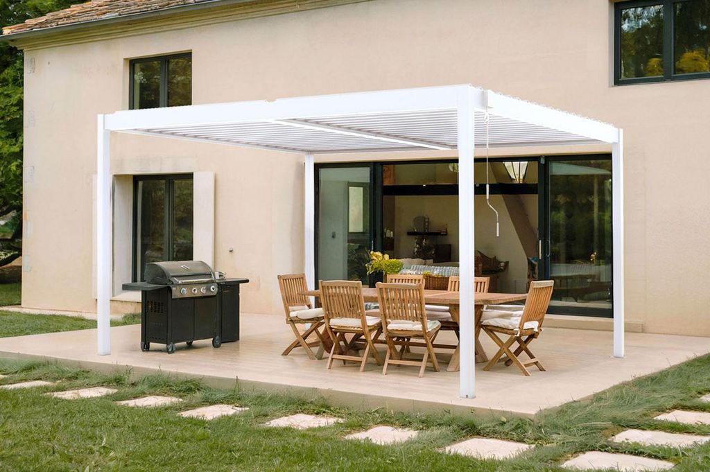 PIANA 4x3m selbsttragende bioklimatische Pergola aus weißem Aluminium
