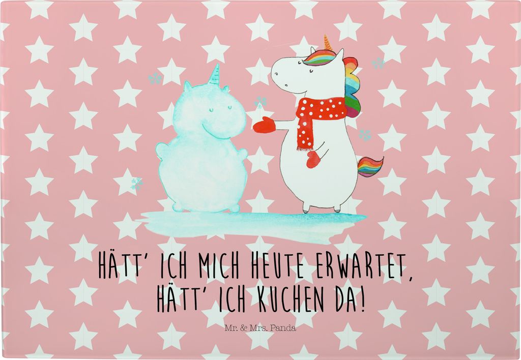 Mr. & Mrs. Panda Frühstücksbrett Einhorn Schneemann - Rot Pastell - Geschenk, Glasschneidebrett, schneidbrett, kalt, Design Schneidebrett, Unicor...