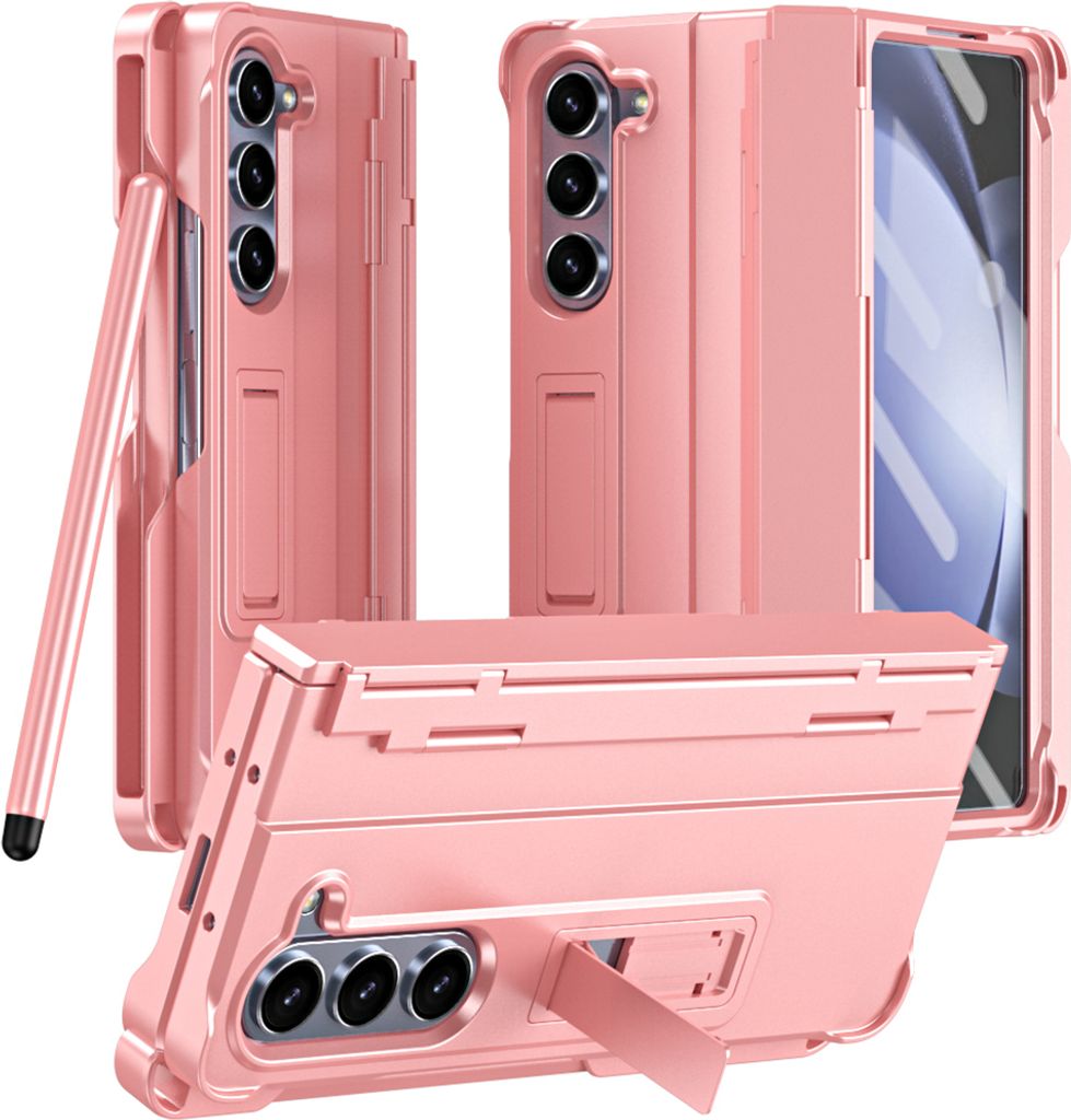 Handyhülle für Samsung Galaxy Z Fold 5 mit Pen, Scharnierschutz Hart Robuste Stoßfest Hülle mit Displayschutzfolie Pink