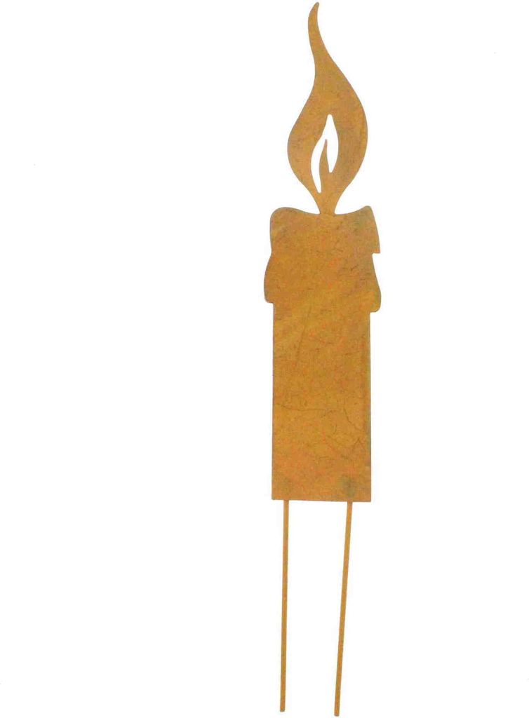 Stecker Kerze Metall rost Blumenstecker Metallkerze Flamme Deko Gartenstecker, Größe:18 x 4cm. L26cm