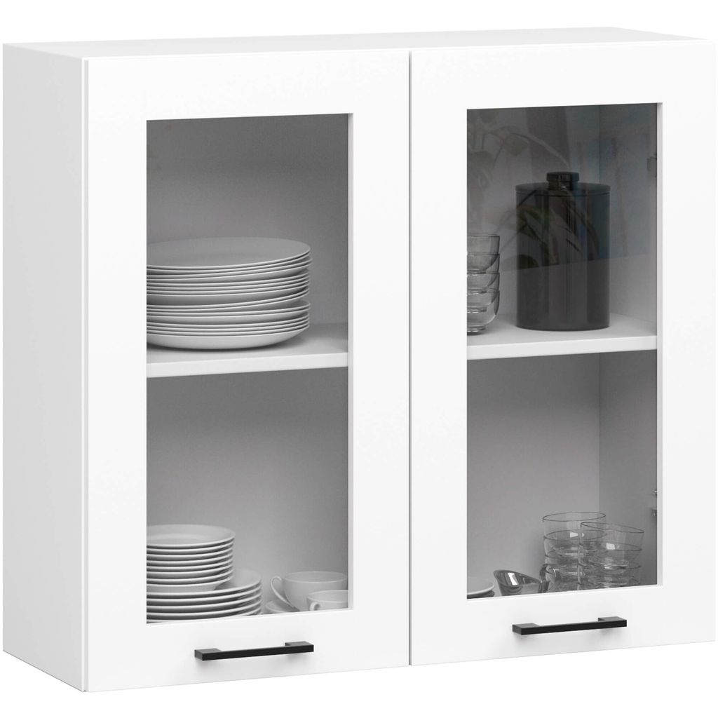 Küchenvitrine OLIWIA Weiß 80 cm 2 Regalböden B80xH72xT30,5 cm