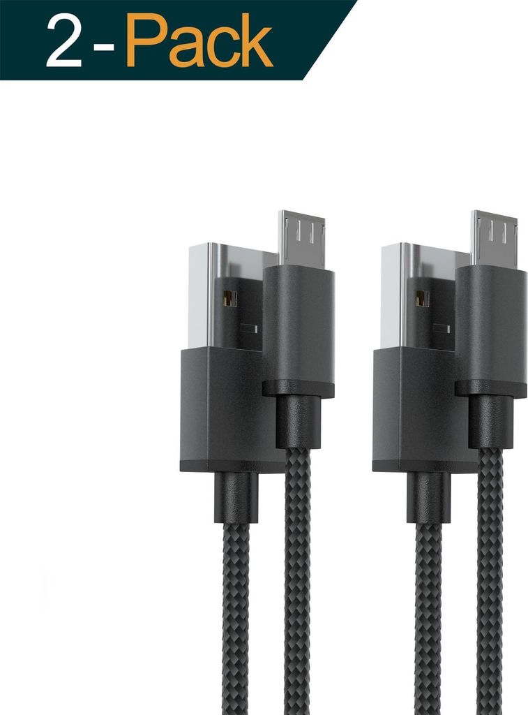 2x 1m Micro USB Kabel Schwarz Nylon Ladekabel Datenkabel Produktbild 