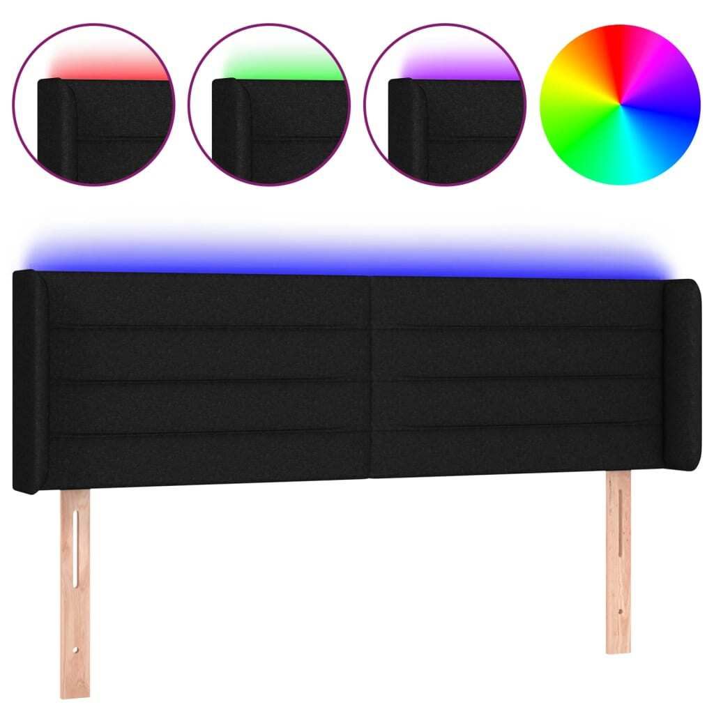 LED Kopfteil Schwarz 147x16x78/88 cm Stoff