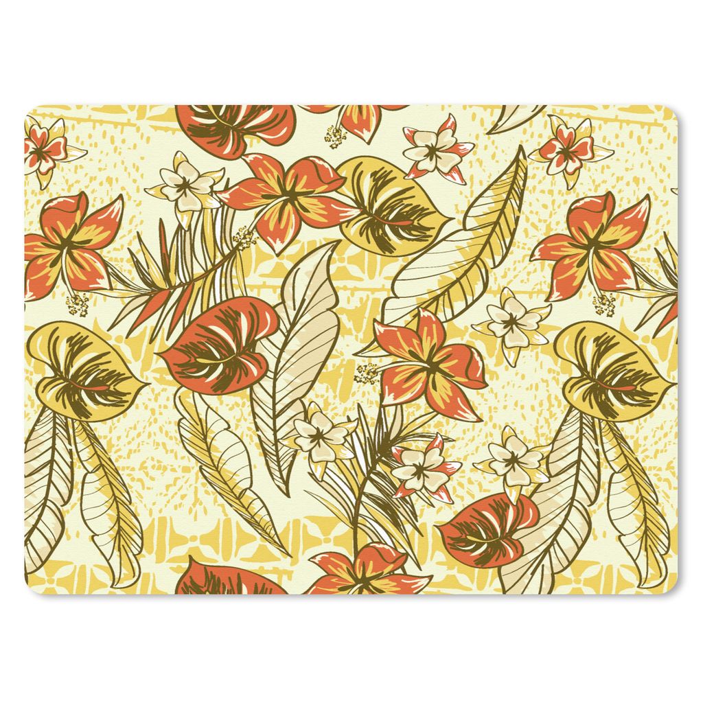 MuchoWow Mauspad Mousepad Vintage - Blumen - Blätter - Hawaii - Muster 40x30 cm - Mousepads - Maus Mat - Pad - Mausunterlage - Anti Rutsch