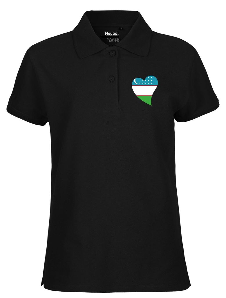 Huuraa Damen Polo Shirt Usbekistan Flagge Herz M Black Bio Baumwolle Fairtrade Poloshirt Geschenkidee