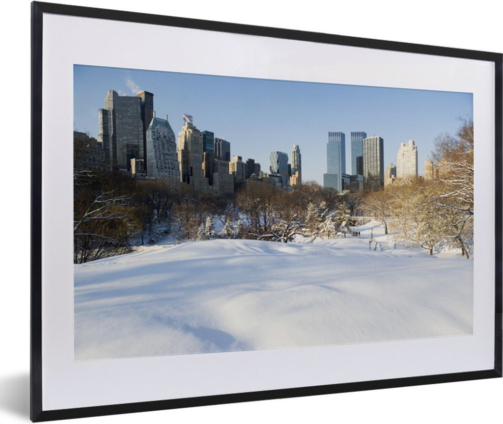 MuchoWow Gerahmtes Poster New York - Central Park - Schnee - Winter 60x40 cm - Poster mit Schwarzem Bilderrahmen Wandposter Rahmen Foto Bilder - ...