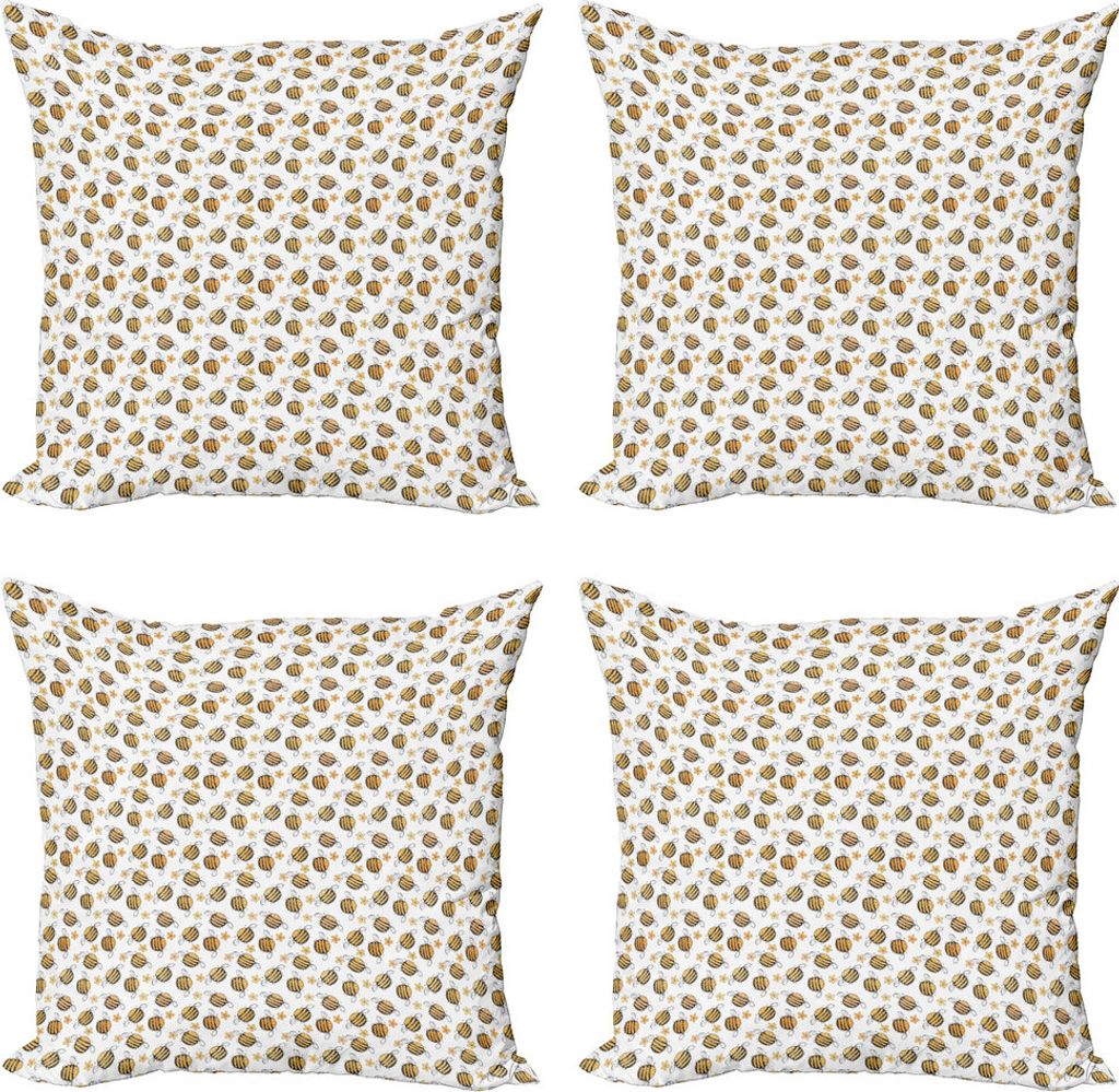 ABAKUHAUS honey Bee Kissenbezug Set (4 Stück), Hand gezeichnete Blumen Bienen, Moderner Doppelseitiger Digitaldruck, 45 cm x 45 cm, Peach Dark Brown