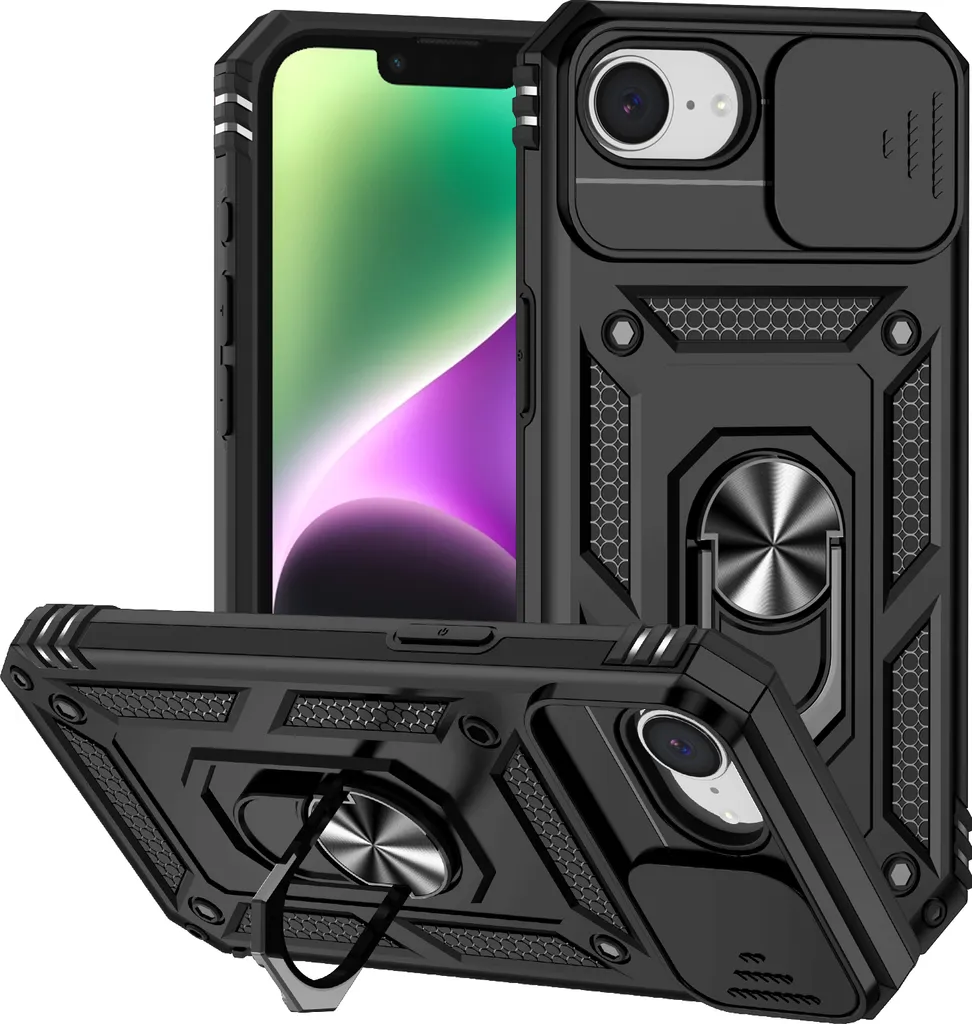 TesRank Coque Compatible avec iPhone 16e/17e 2025 Coque + Lot de 2 Verre Trempé, [Fibre de Carbone] Housse Souple Flexible en Premium TPU étui Case Anti-Rayures/Antichocs-Noir