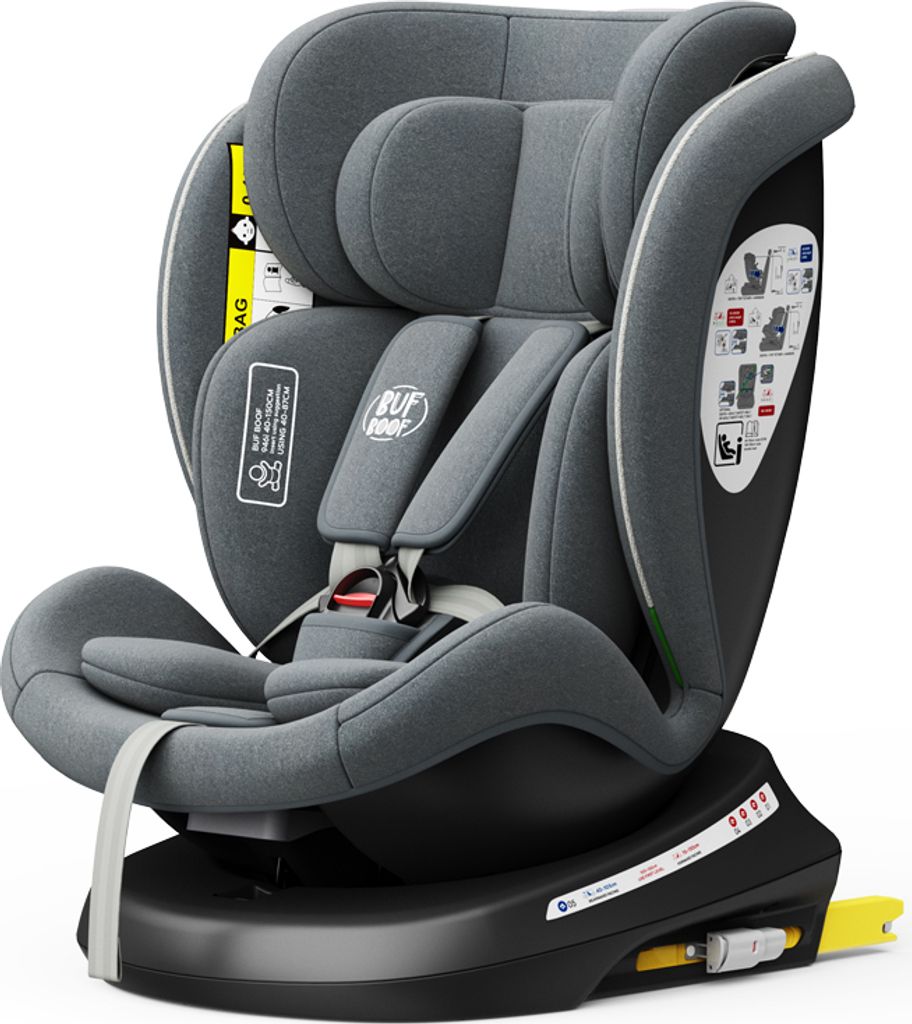 Tweety Plus DELUXE iSizeGrau Kindersitz mit 360 Grad drehbarem Isofix-System-BUF BOOF 0, 36 kg