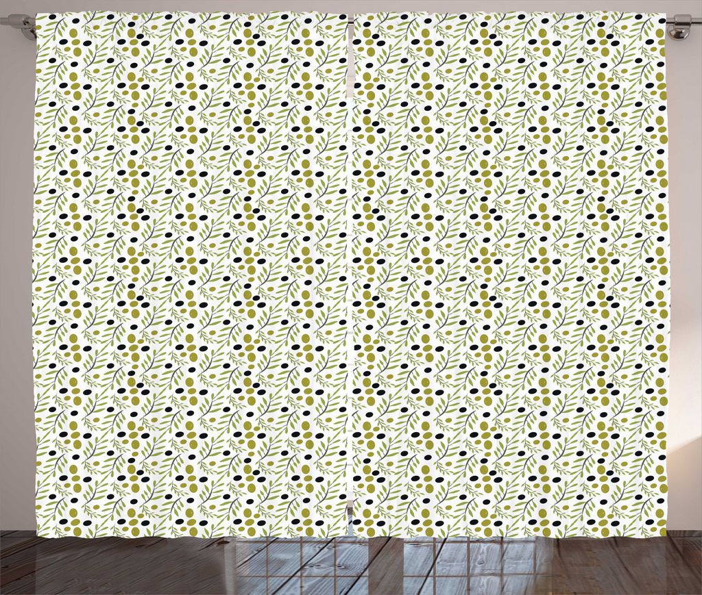 ABAKUHAUS Olive Rustikaler Gardine, Biokost Blätter Budding, Schlafzimmer Kräuselband Vorhang mit Schlaufen und Haken, 280 x 225 cm, Khaki Weiß