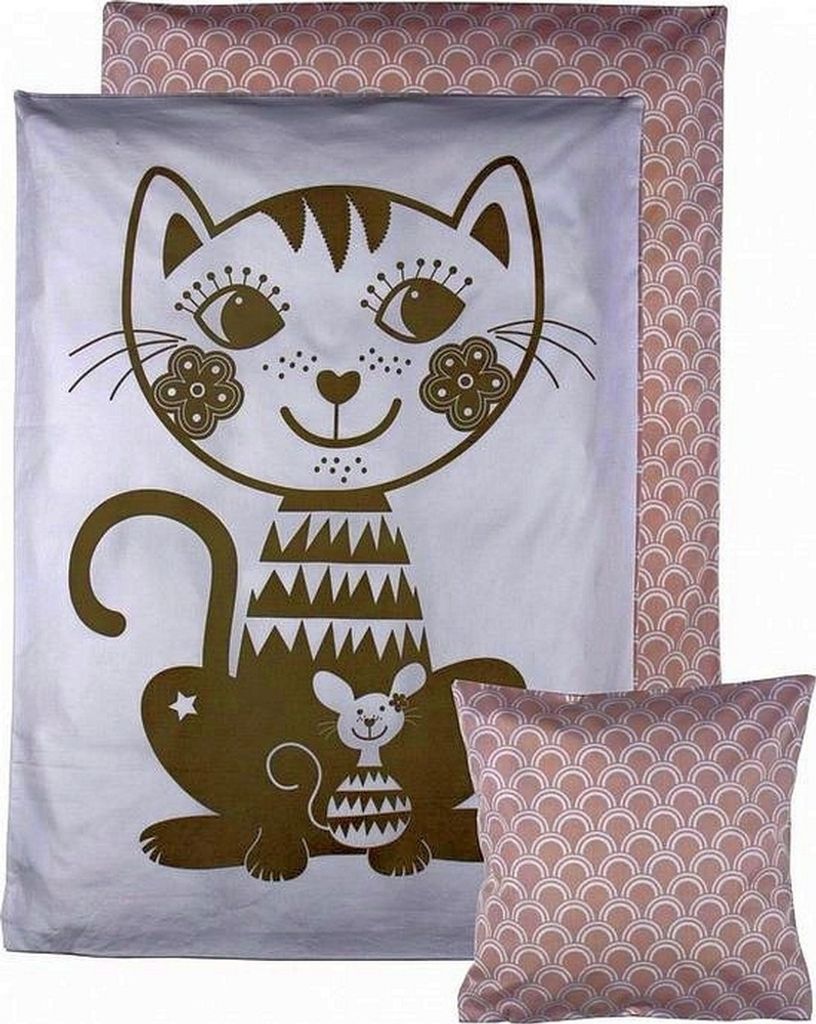 Mitbewohnerin Bettbedeckung Katze Grau/Pink 70 x 100 cm