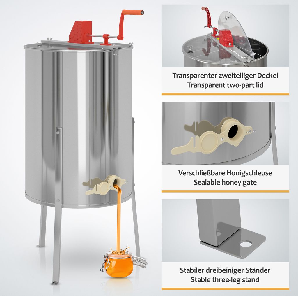 Jago® Honigschleuder - aus Edelstahl, manuell, für 4 Waben Produktbild 5