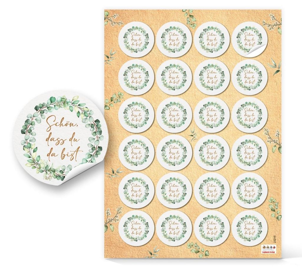 24 Schön, dass du da bist Sticker Eukalyptus Ø 4 cm grün Produktbild 