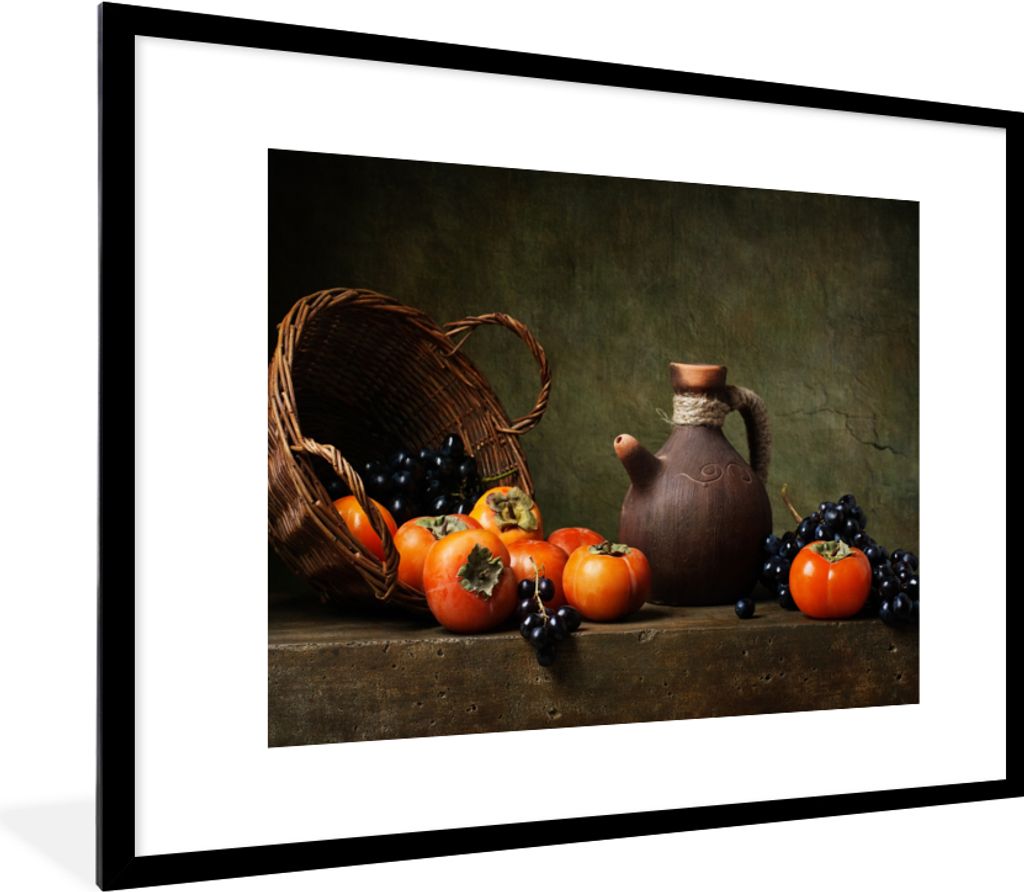 MuchoWow Gerahmtes Poster Rustikal - Obst - Korb - Stilleben 80x60 cm - Poster mit Schwarzem Bilderrahmen Wandposter Rahmen Foto Bilder - Schlafz...