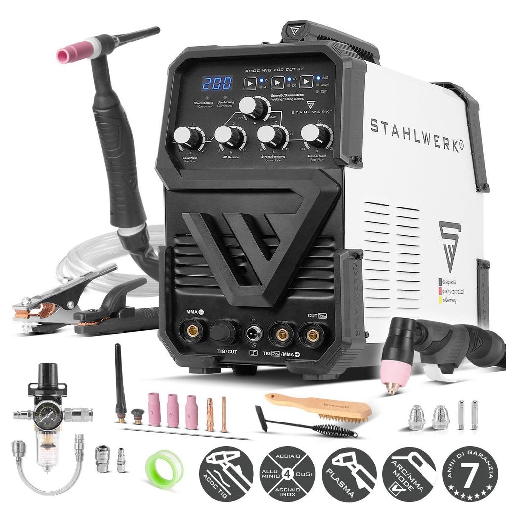 STAHLWERK Saldatrice 3 in 1 combinata AC/DC TIG 200 CUT ST Immagine del prodotto 