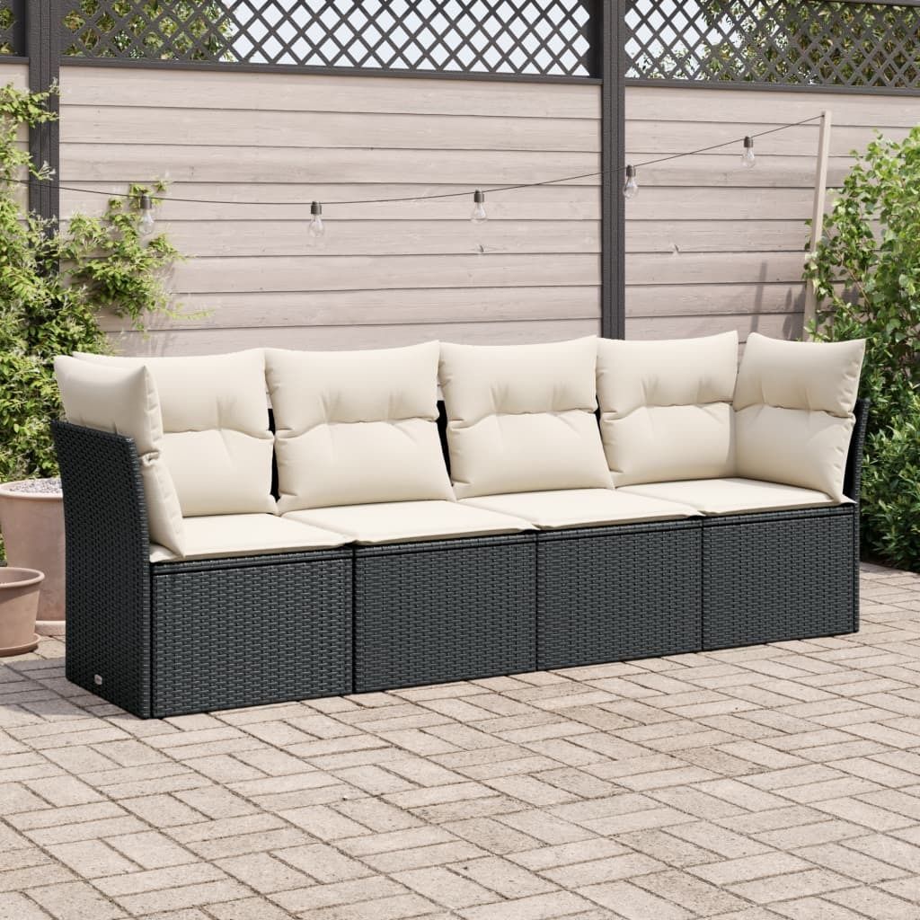 CLORIS 4-tlg. Garten-Sofagarnitur - mit Kissen - Schwarz Poly Rattan - Gartenmöbelgarnituren LL0000256417