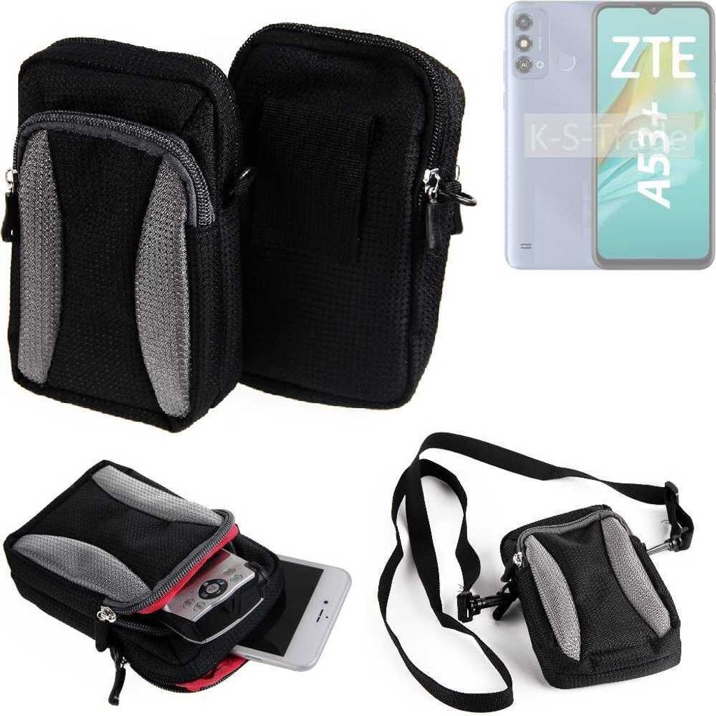 K-S-Trade Holster Schutz Hülle kompatibel mit ZTE Blade A53+ Handy Hülle Gürteltasche Umhängetasche mit Zusatzfach schwarz