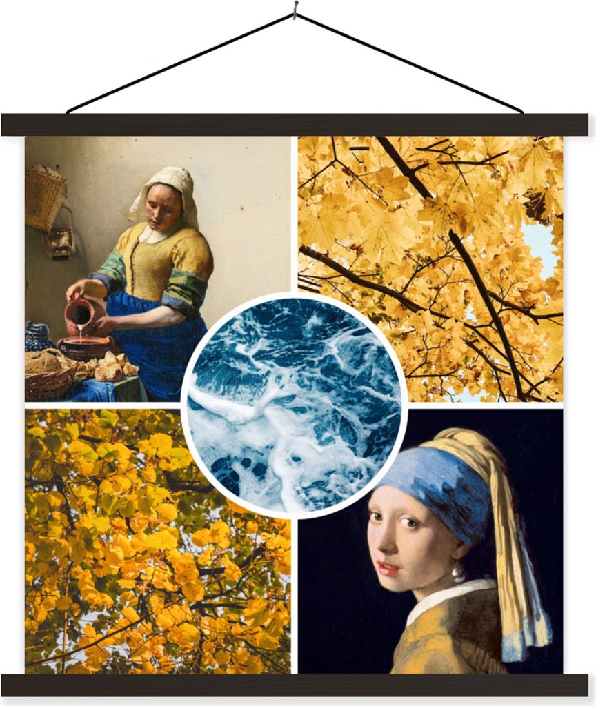MuchoWow Textilposter Vermeer - Collage - Kunst 60x60 cm mit schwarzem Rahmen - Posteraufhänger