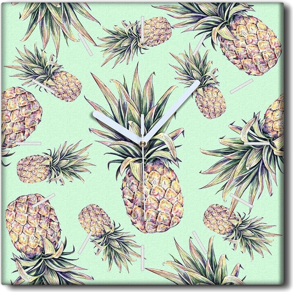 Coloray Uhr auf Leinwand 30x30 cm Wand Uhr Dekoration Wohnzimmer Segeltuch weiße Zeiger -Ananas Tropics Fruit