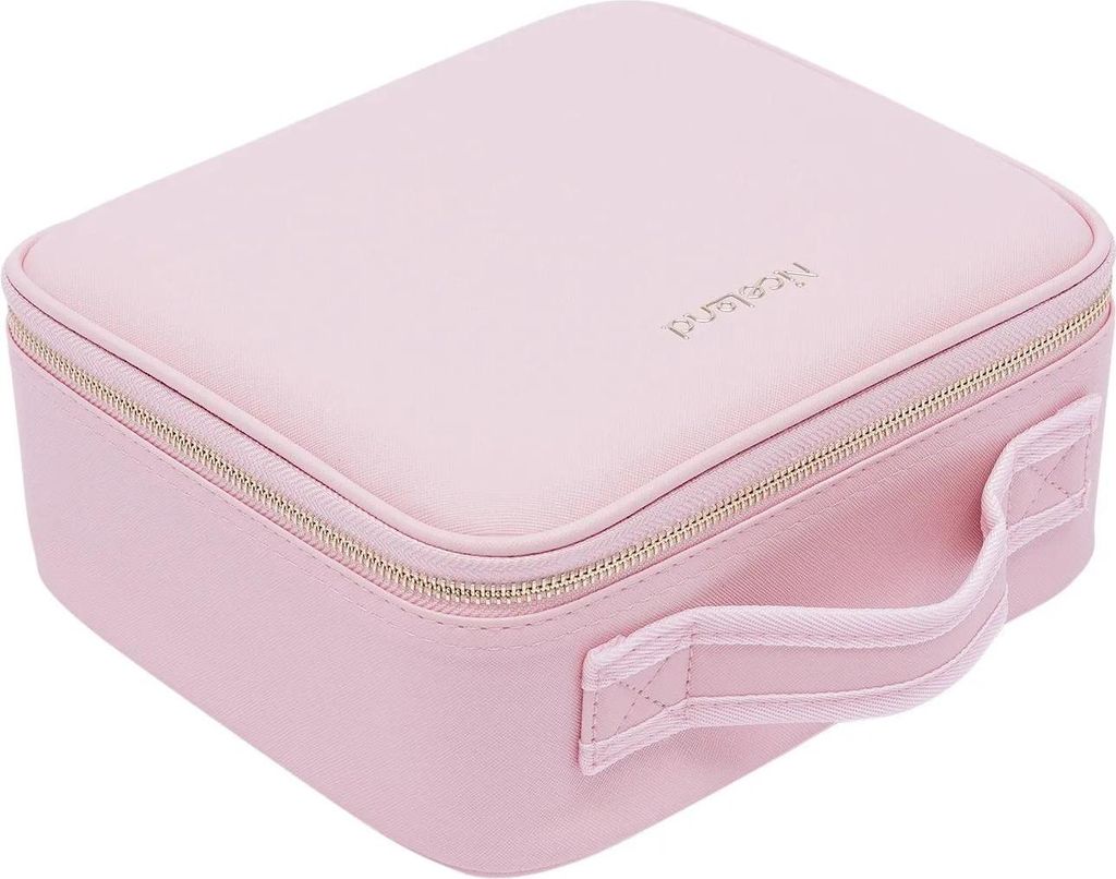 Reise-Kosmetiktasche, mit LED-Spiegel, 3 Lichtmodi & einstellbare Helligkeit, Größe S, rosa