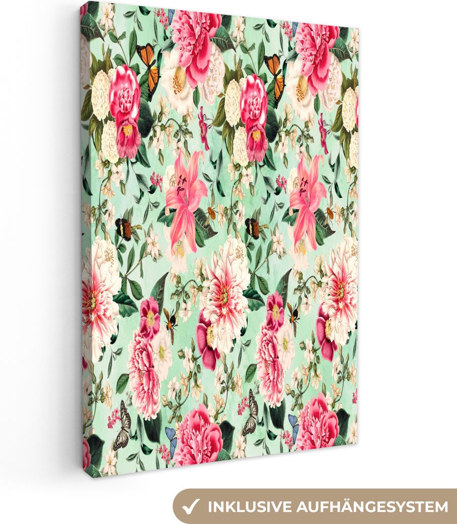 OneMillionCanvasses - Leinwandbilder - 90x140 cm, Blumen - Lilie - Rosa - Schmetterling, Wandbilder Kunstdruck Wanddekoration - Wandschmucke - Sc...