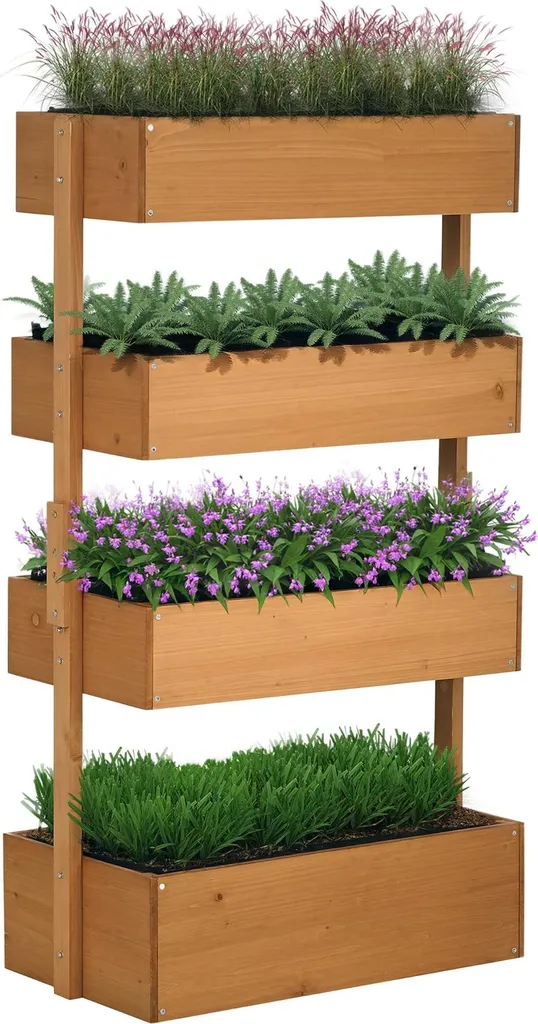 Support plantes bois 4 niveaux orange avec trous d'évacuation