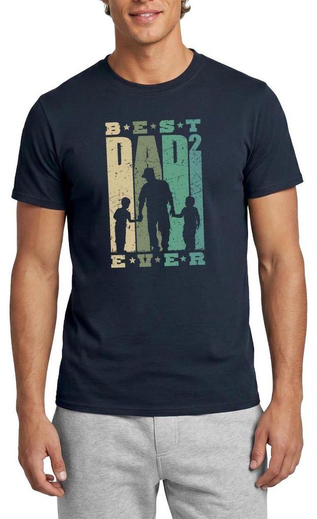 Spreadshirt Best Dad 2 Ever Vater Von Zwei Kindern Männer T-Shirt, S, Navy