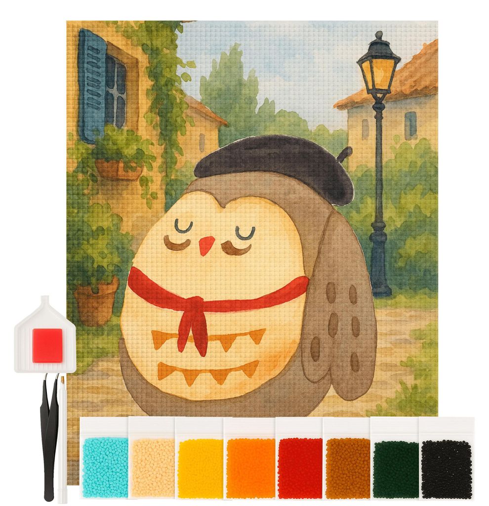 Mr. & Mrs. Panda Diamond Painting Eule Frankreich Design 40 x 50 cm Ohne Rahmen - Weiß - Geschenk, diamant kit, bilder, Eulen, Das Leben Ist schö...