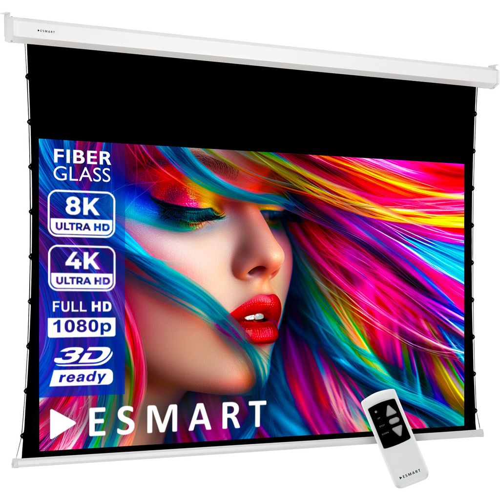 ESMART Professional TATENSO | Tensionleinwand | 186 x 105 cm (84") 16:9 | Programmierbare Fernbedienung | Vollmaskierung | Heimkino elektrische Bea...