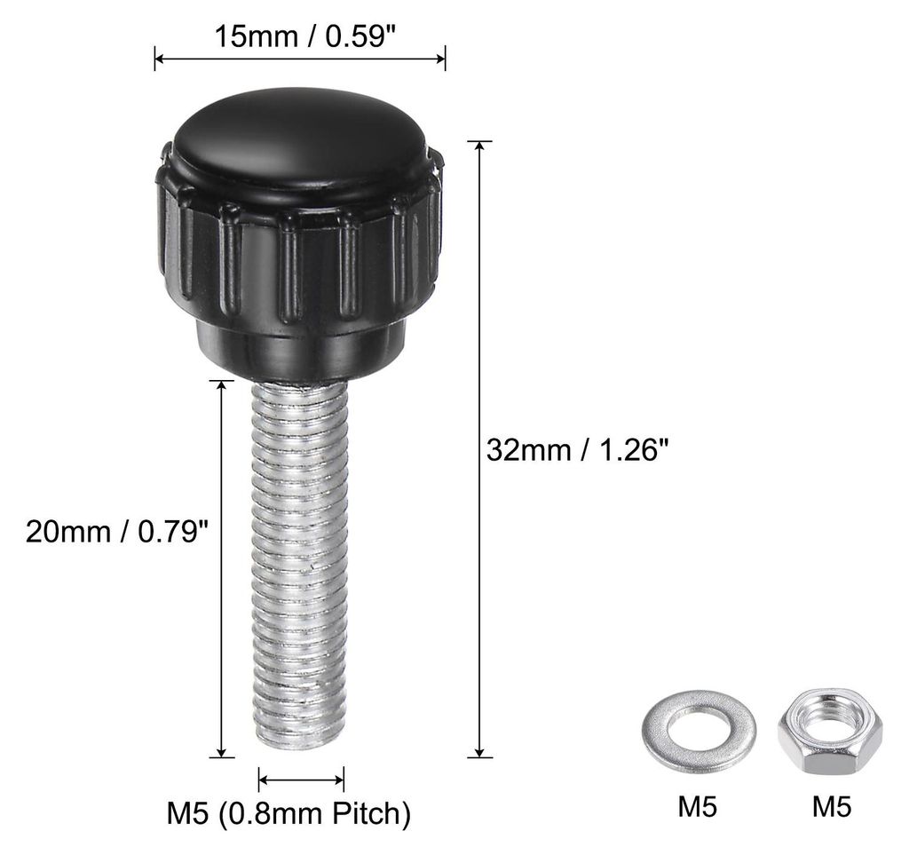 4 Stš¹ck R?ndelschraube mit Gewinde M5 x 20mm Rundkopfschraube Rundgriffschraube Rundgriffbolzen Klemmkn?pfe 15mm Handkn?pfe Daumenschrauben Span...
