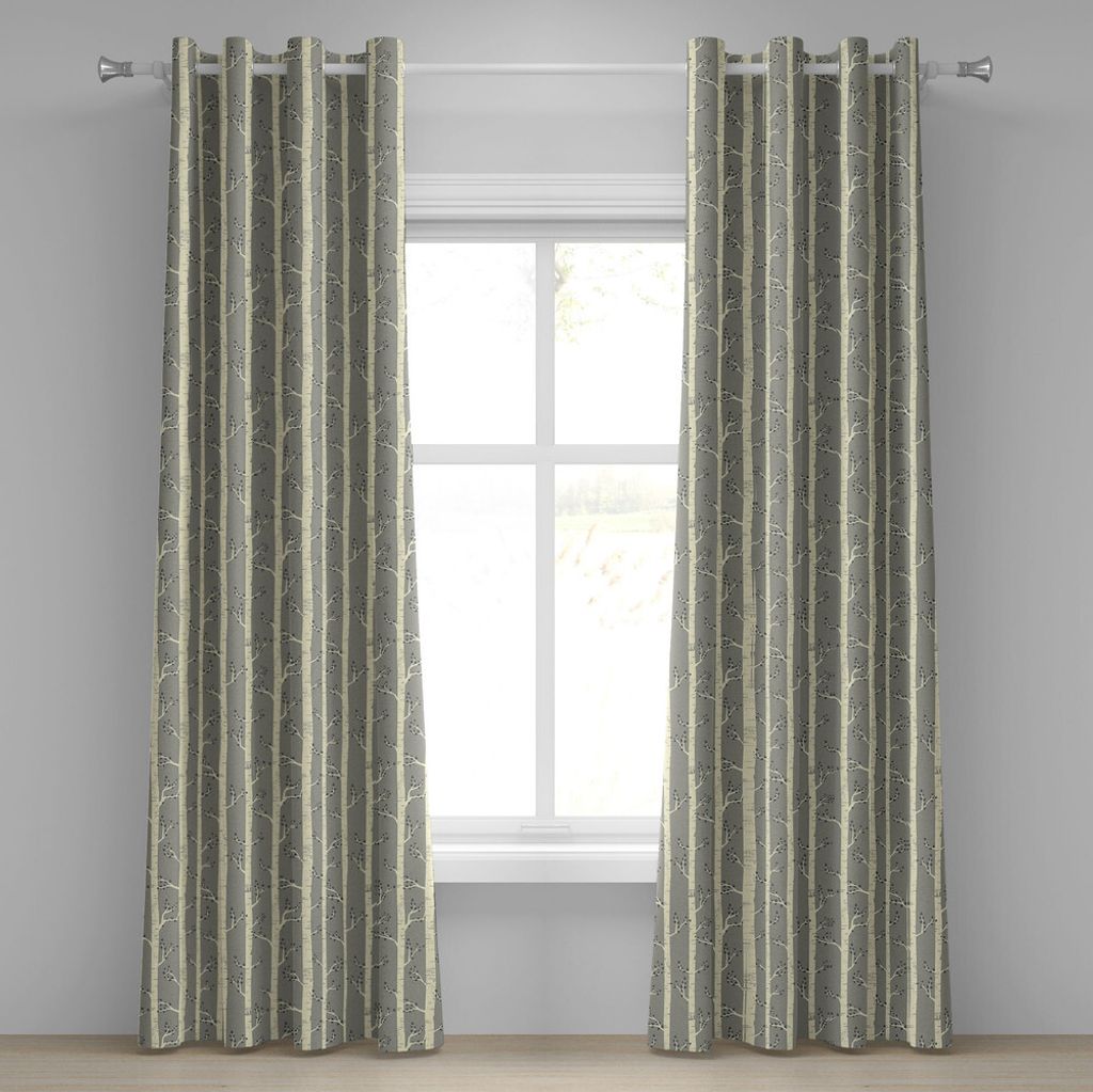 ABAKUHAUS Grau Ösenvorhang, Birken Baum Zweige Vintage Böhmische Moderne Illustration Der Natur, Dekorative 2-Panel-Fenstervorhänge, 280 cm x 22...