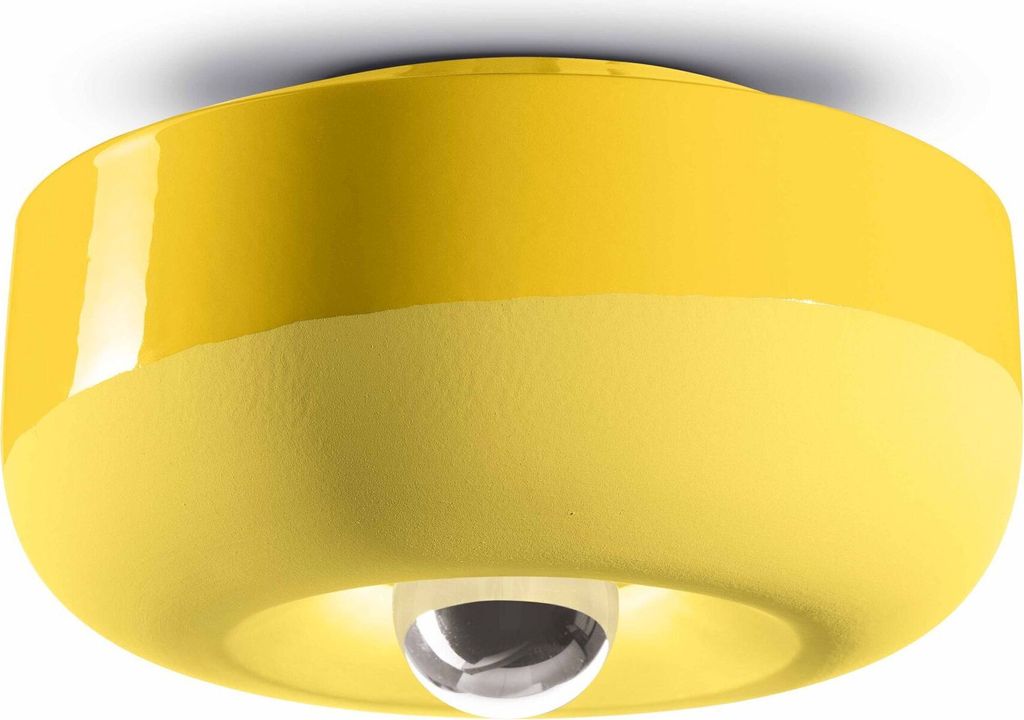 Deckenleuchte Keramik D: 27 cm Gelb E27 rund Retro Design Keramiklampe