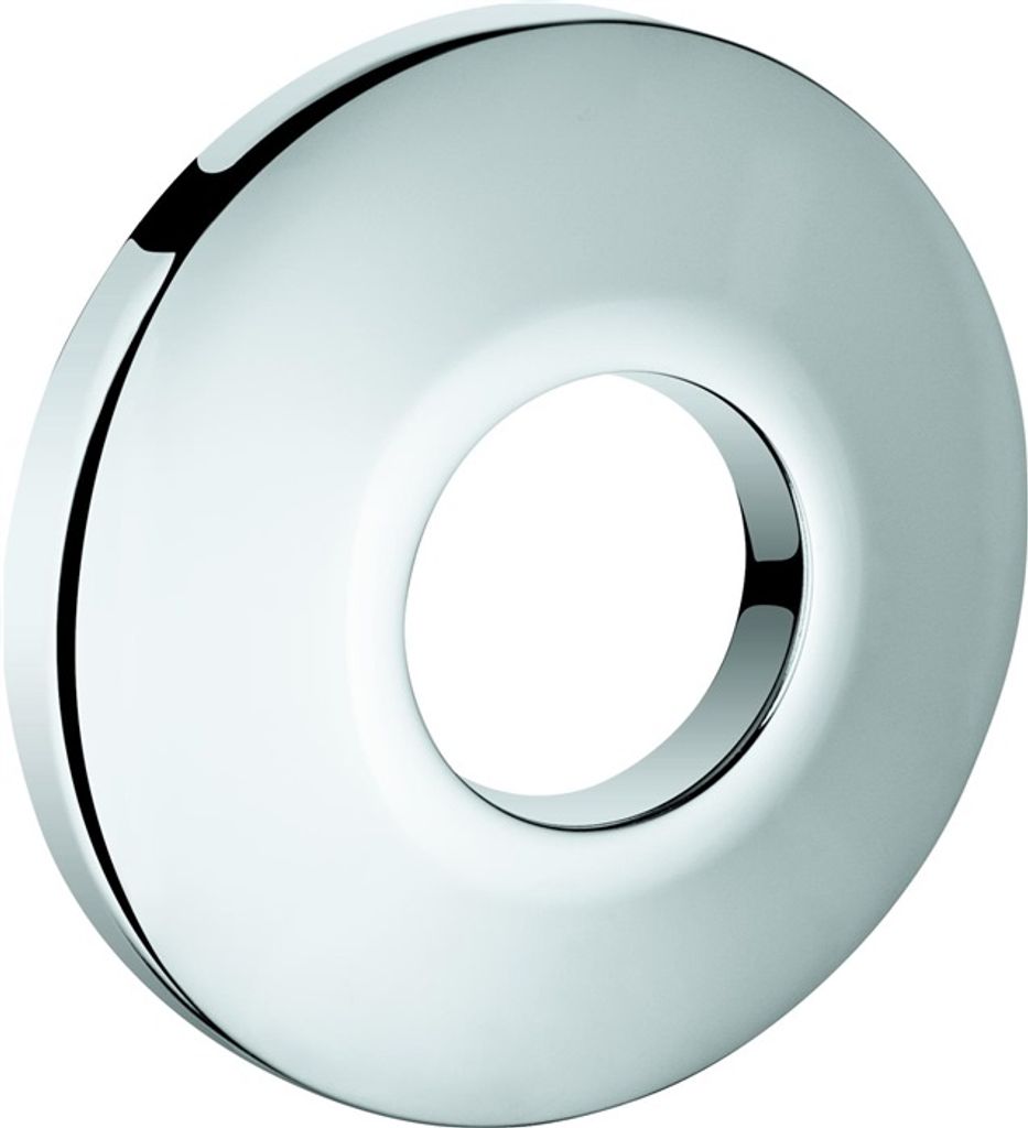 A close-up, studio shot of a single chrome rosette.