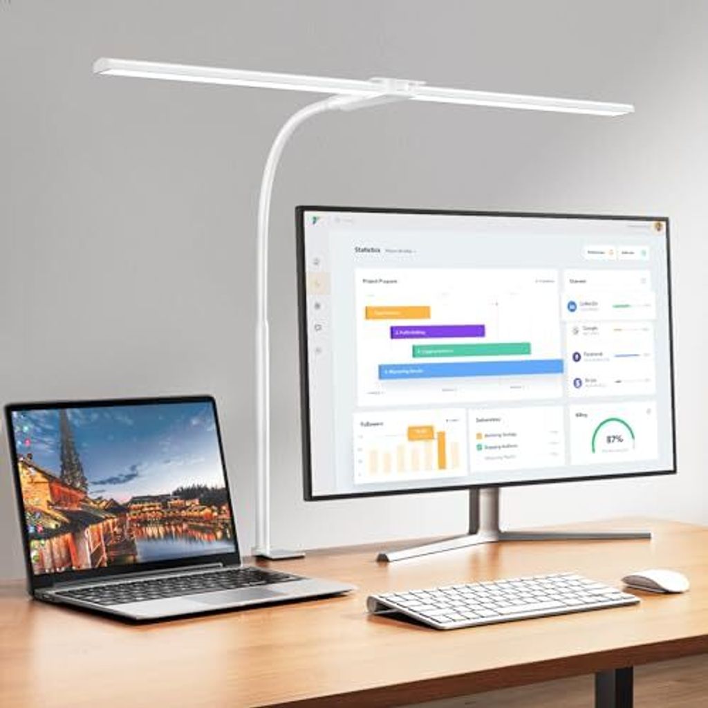 Schreibtischlampe LED Dimmbar, 1200 Lumen Doppelkopf -Klemm Produktbild 