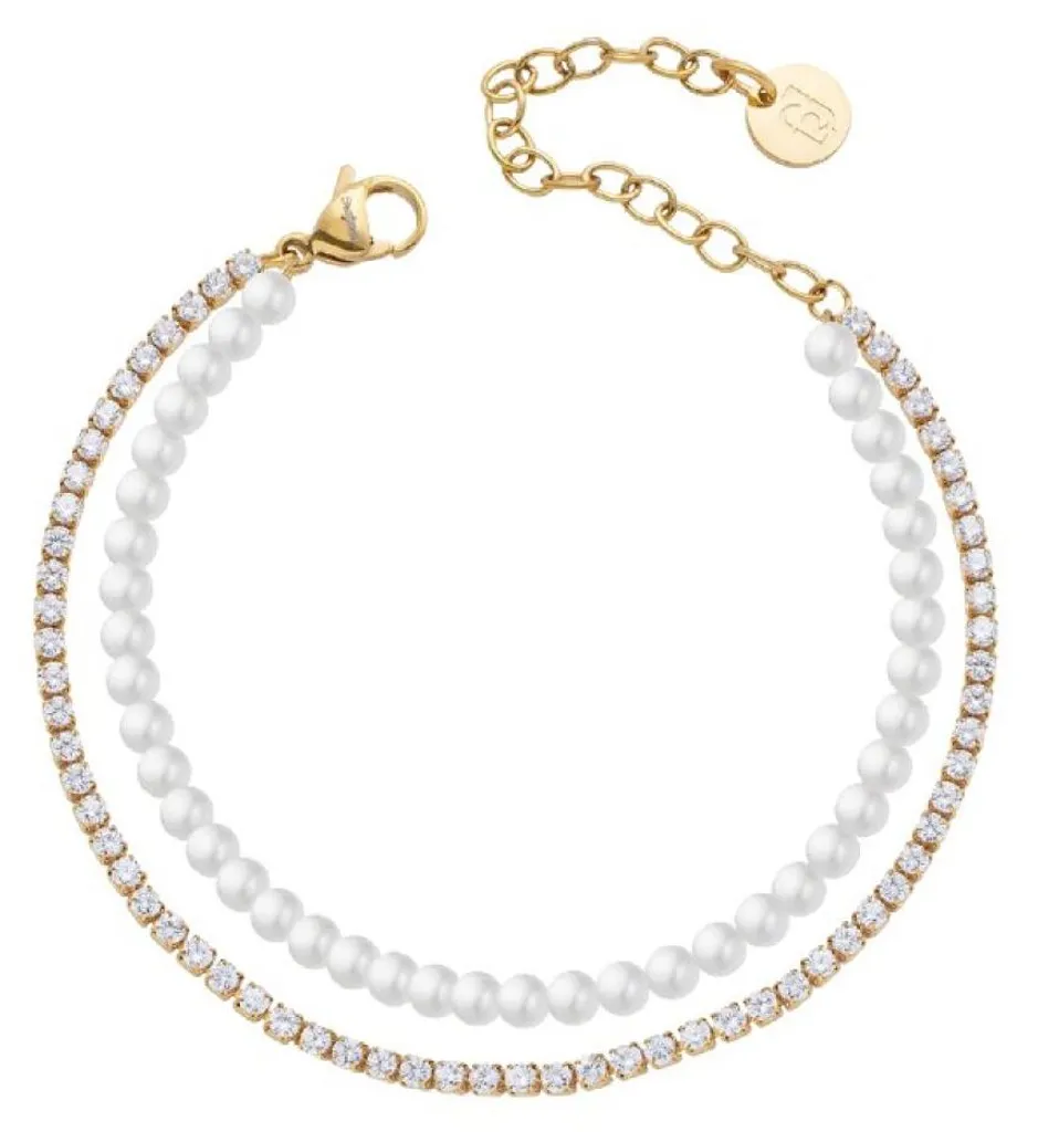 Bracelet double plaqué or et perles synthétiques LJ3027 pour femme