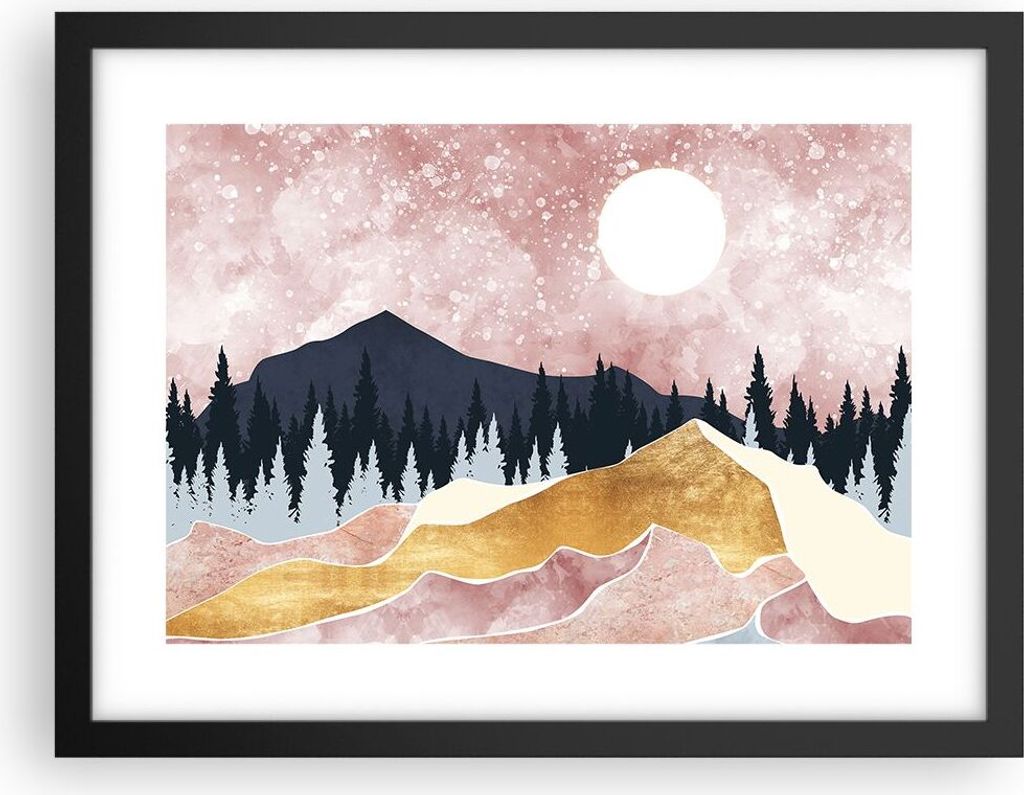 Gerahmtes Poster - Schwarzer Rahmen - Grafik Modern Landschaft - 40x30 cm - Wand Bild - Wanddeko - Wandbilder - Kunstposter - Wandposter - Bilderra...