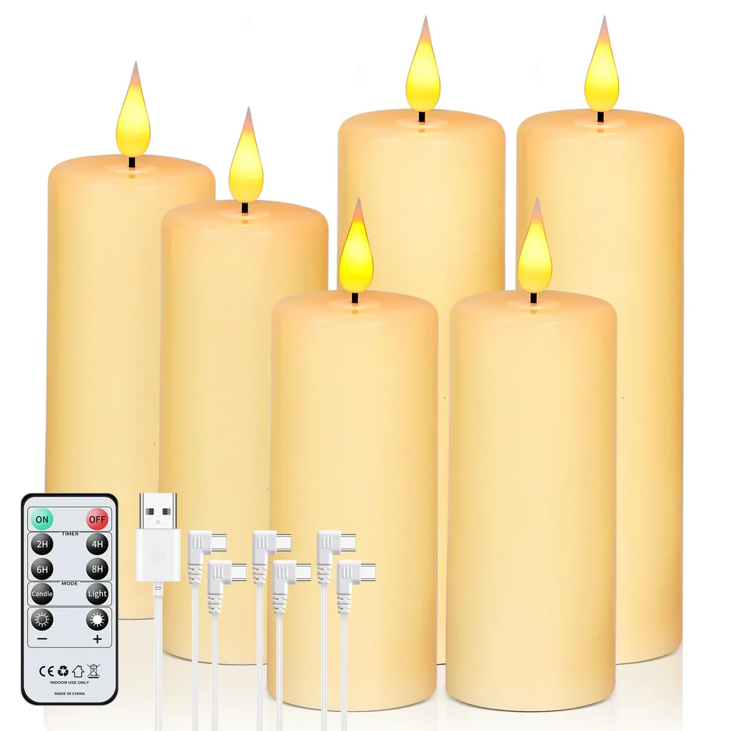 6 Bougies LED Rechargeables avec Télécommande et Timer 12/14/16cm - 12