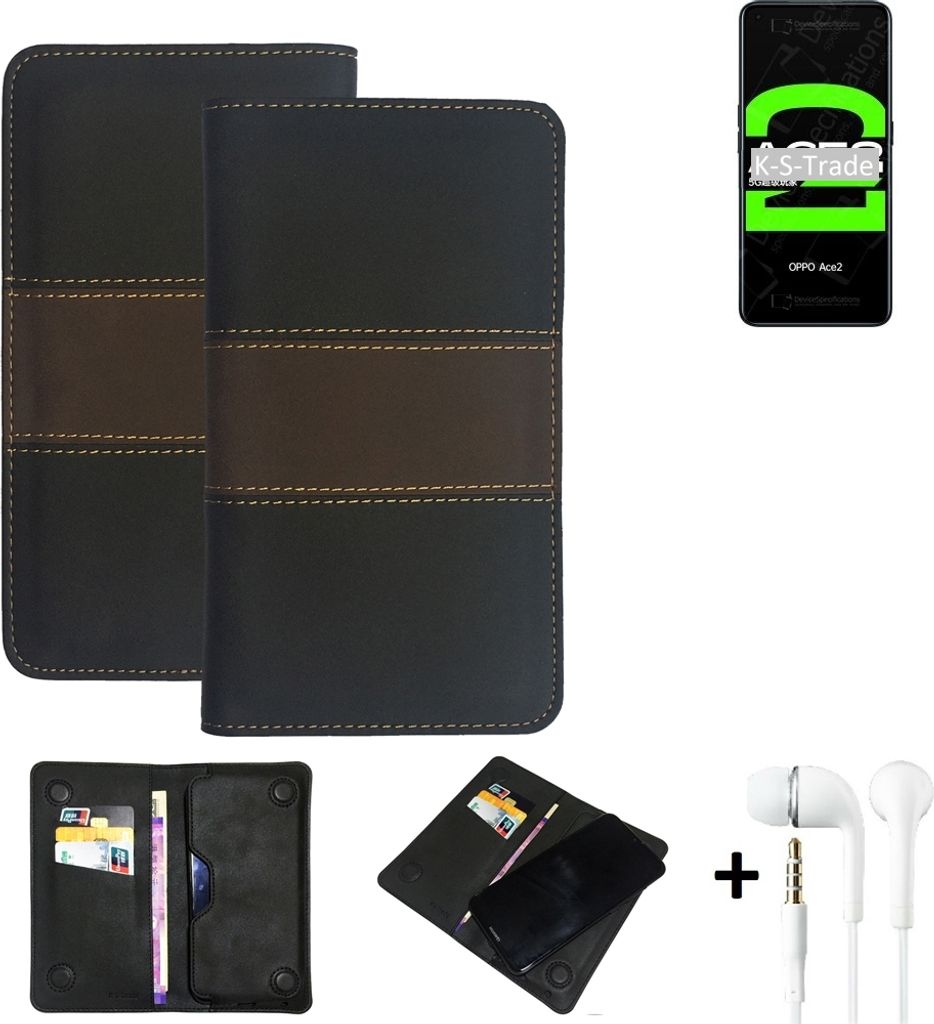 K-S-Trade Handyhülle + Kopfhörer kompatibel mit Oppo Reno Ace 2 Schutzhülle Walletcase Bookstyle Tasche Schutz Case Hülle Wallet Cover Kunstleder