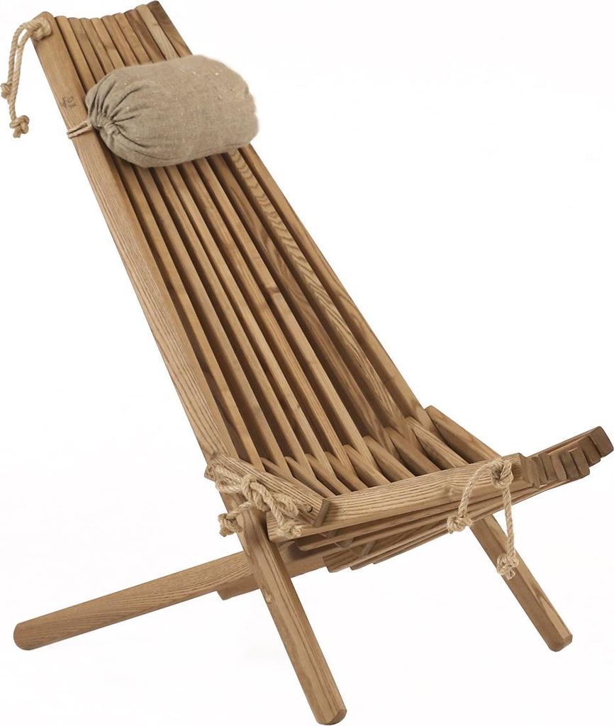 EcoFurn EcoChair Skandinavischer Gartenstuhl Holz Esche Braun mit Nackenkissen