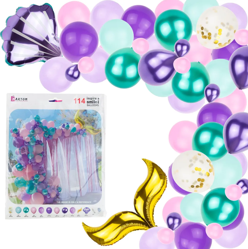 Guirlande de ballons pour anniversaire fille thème sirène mer pastel