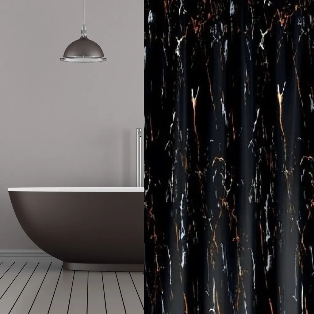 Tenda da Doccia Moderna 240x180 cm - Effetto Marmo Nero Luxury
