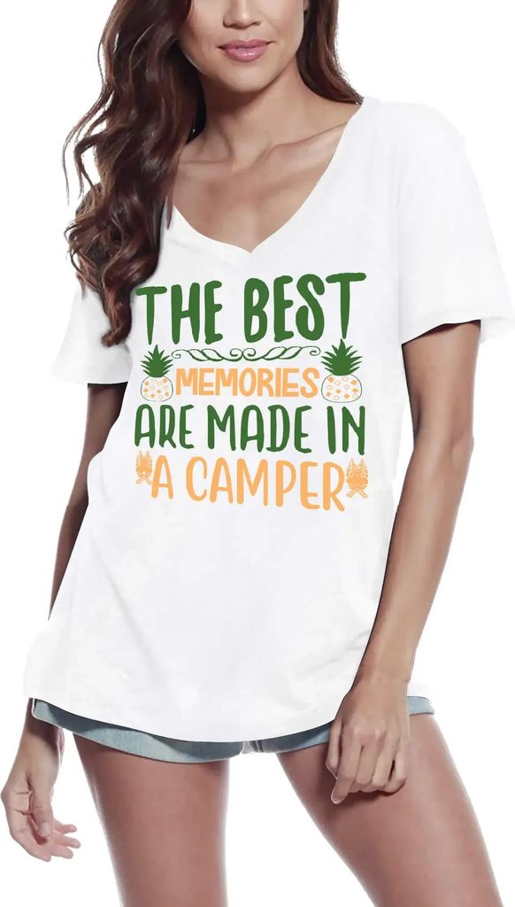 Damen Grafik T-Shirt V-Ausschnitt Die besten Erinnerungen werden in einem Wohnmobil gemacht – The Best Memories Are A Camper