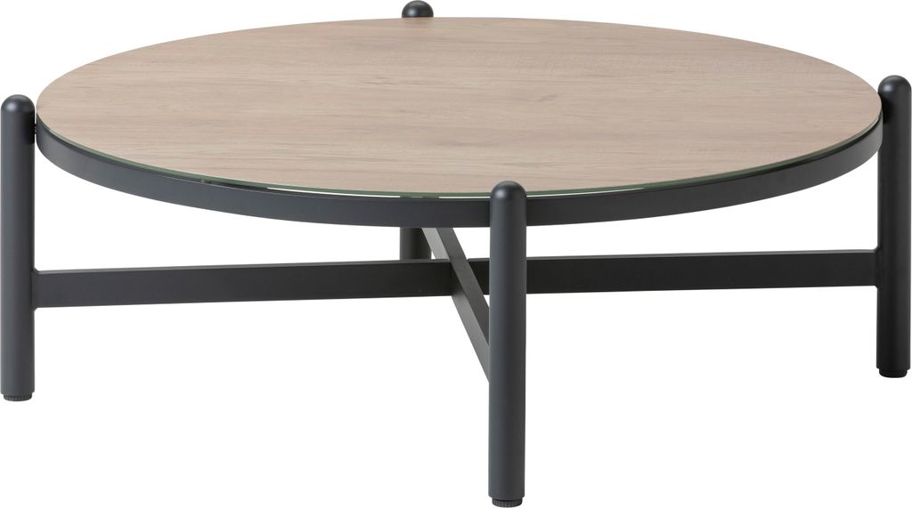 Dehner Lounge-Tisch St-Etienne, Beistelltisch, Ø 98 cm, Höhe 36 cm, Aluminium / Glas, dunkelgrau / beige