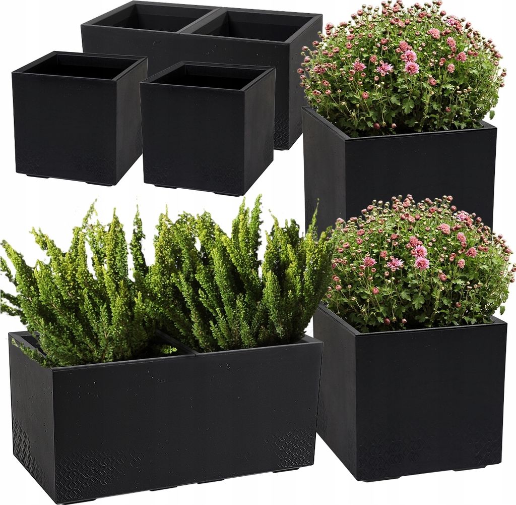 Set di 3 vasi da fiori Lamela | KARO | cemento nero | Immagine del prodotto 
