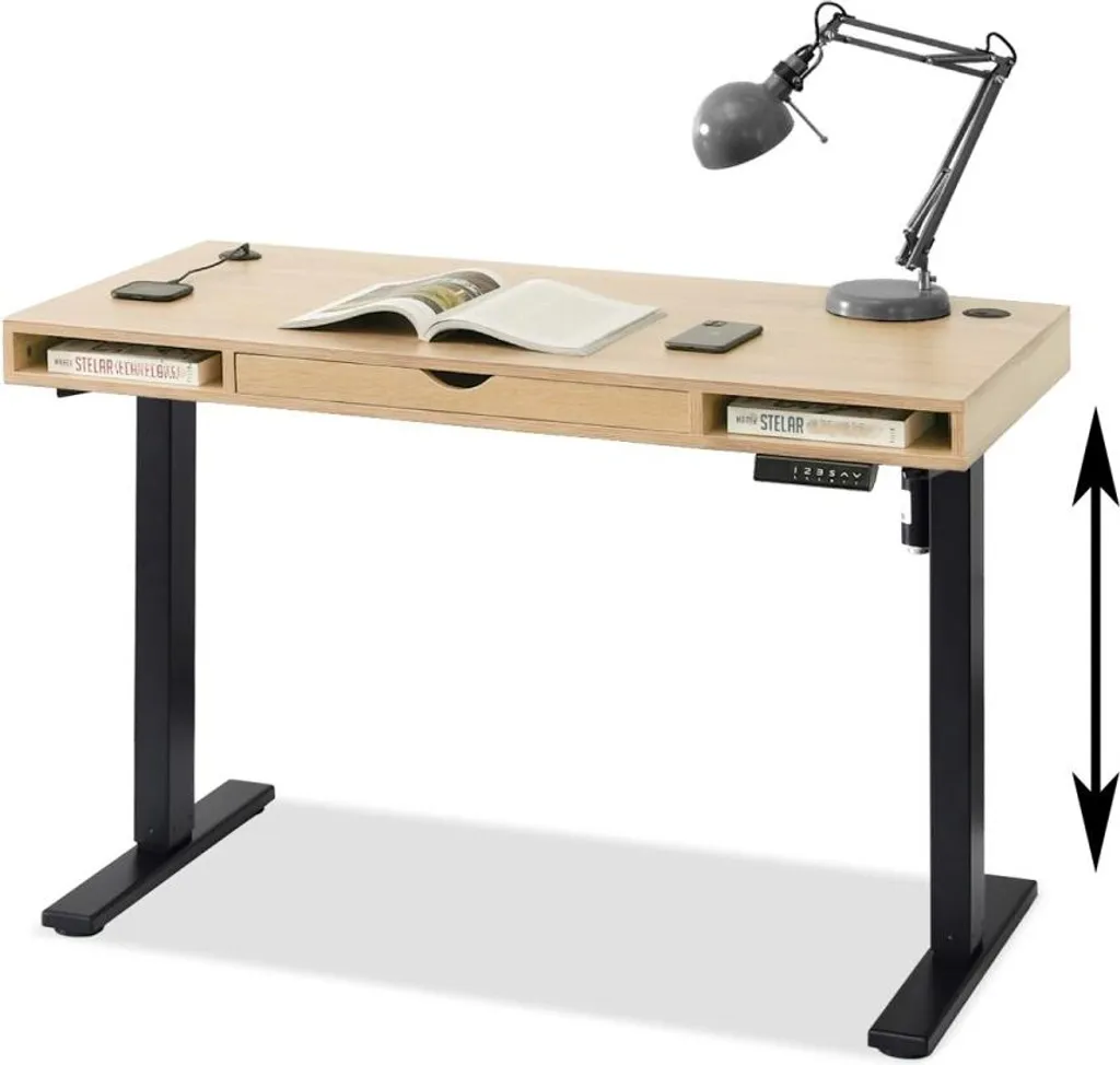 Bureau informatique 120 cm HESOL - Table de travail chêne et noir chic