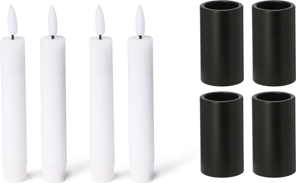 Novaliv 4x Kerzenständer magnetisch 2,8x5cm SCHWARZ Kerzenhalter mit LED Premium Stabkerzen flackernder Flamme Stabkerzen Magnet Tafelkerzen weihn...