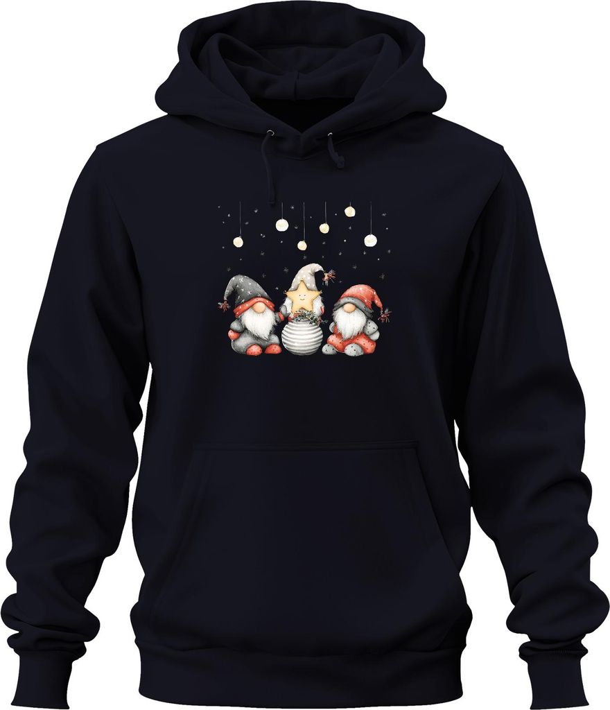 Weihnachtswichtel Stern Kugel skandinavisch süß Geschenk rot grau Uni Hoodie Kapuzenpullover, Navy, 3XL