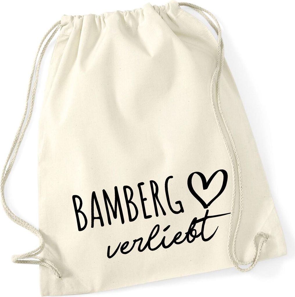 Huuraa Turnbeutel Bamberg verliebt 12 Liter Natural Baumwolle Rucksack Geschenkidee